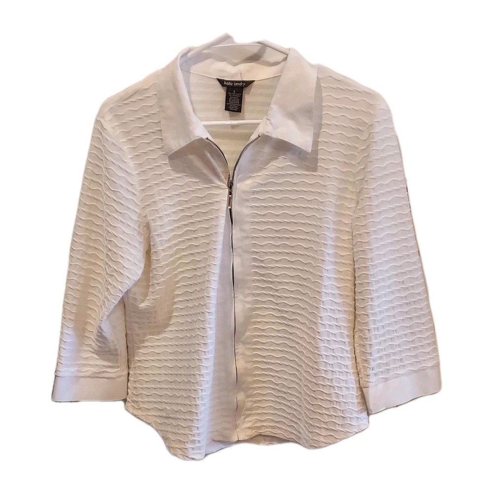 Kate Landry Womens Textured‎ Full Zip Blouse Large Made in USA
